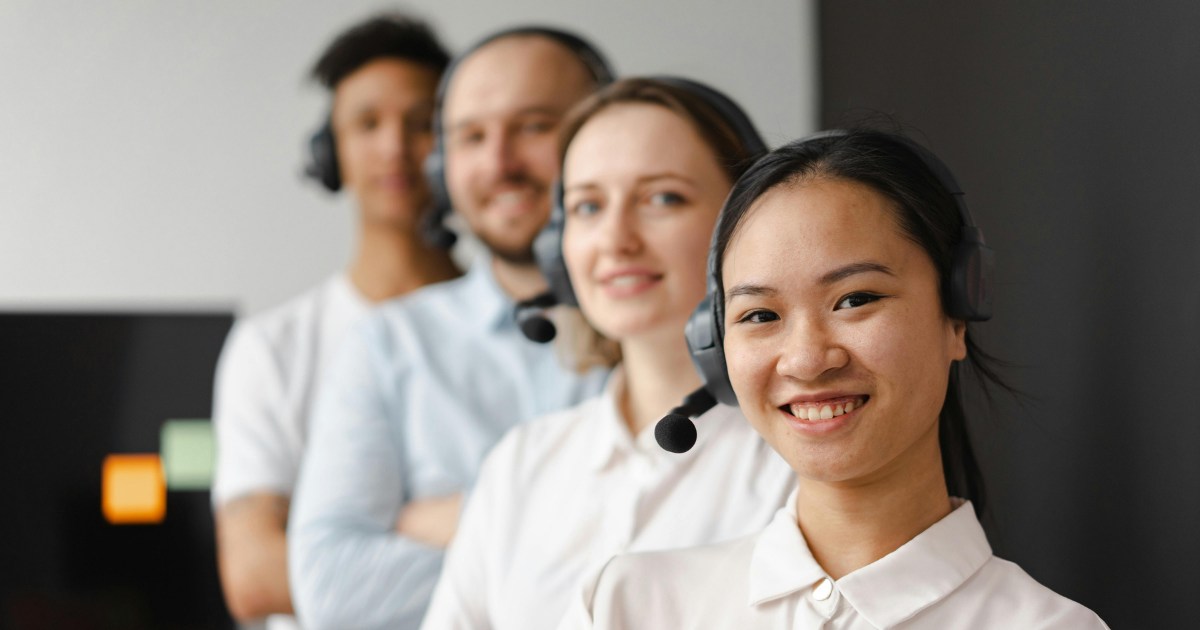 Contact centre team with headsets